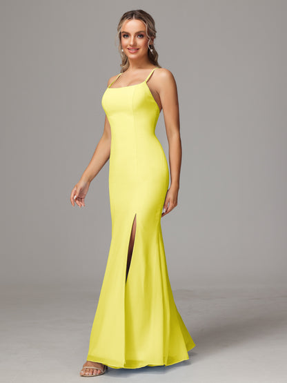 Spaghetti Straps Cross Back Chiffon Bridesmaid Dress