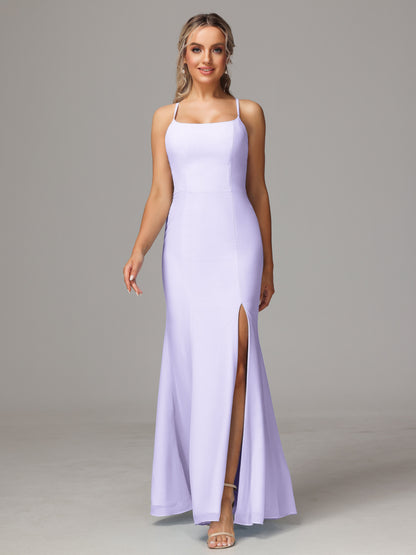 Spaghetti Straps Cross Back Chiffon Bridesmaid Dress