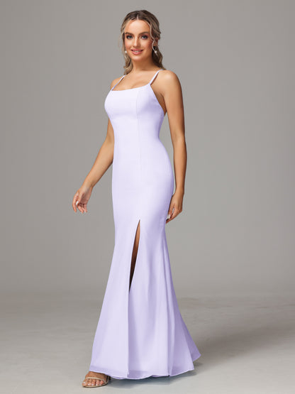 Spaghetti Straps Cross Back Chiffon Bridesmaid Dress