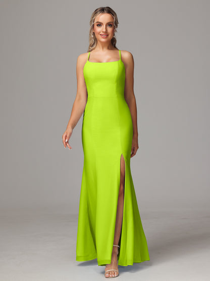 Spaghetti Straps Cross Back Chiffon Bridesmaid Dress