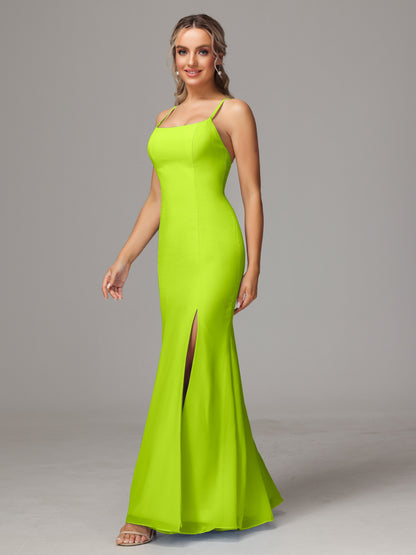 Spaghetti Straps Cross Back Chiffon Bridesmaid Dress