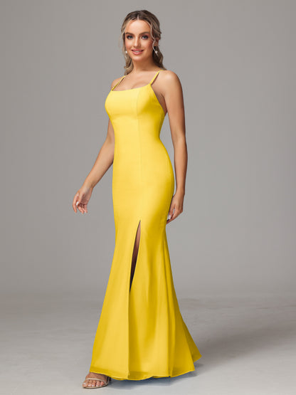 Spaghetti Straps Cross Back Chiffon Bridesmaid Dress