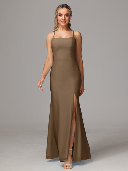 Spaghetti Straps Cross Back Chiffon Bridesmaid Dress