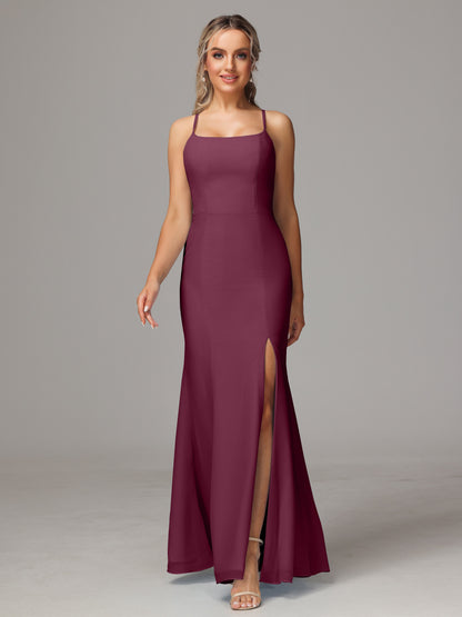 Spaghetti Straps Cross Back Chiffon Bridesmaid Dress