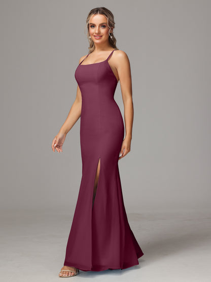 Spaghetti Straps Cross Back Chiffon Bridesmaid Dress