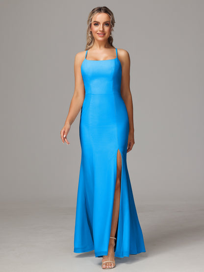 Spaghetti Straps Cross Back Chiffon Bridesmaid Dress