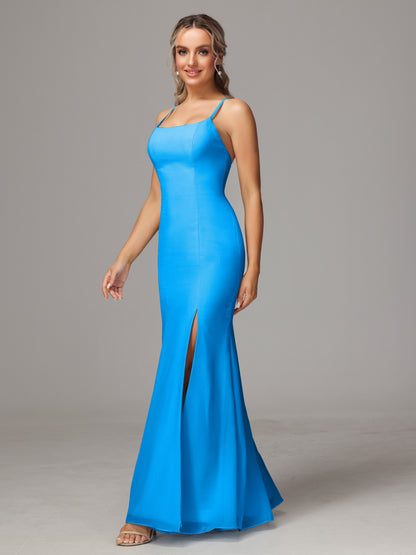 Spaghetti Straps Cross Back Chiffon Bridesmaid Dress
