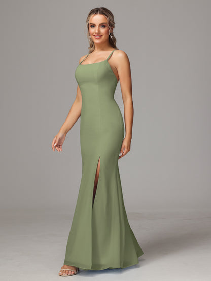 Spaghetti Straps Cross Back Chiffon Bridesmaid Dress