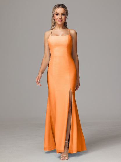 Spaghetti Straps Cross Back Chiffon Bridesmaid Dress