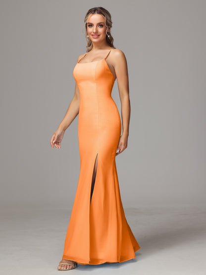 Spaghetti Straps Cross Back Chiffon Bridesmaid Dress