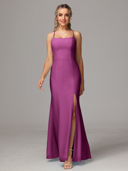 Spaghetti Straps Cross Back Chiffon Bridesmaid Dress