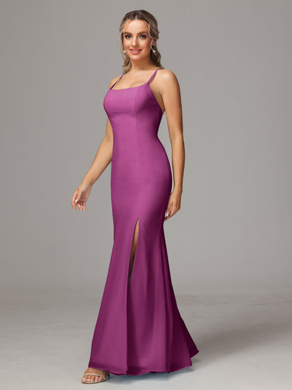 Spaghetti Straps Cross Back Chiffon Bridesmaid Dress