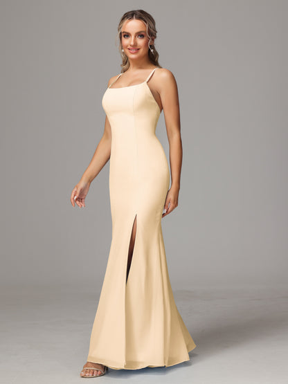 Spaghetti Straps Cross Back Chiffon Bridesmaid Dress