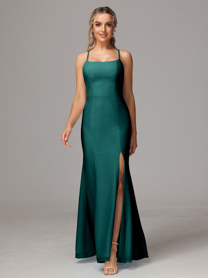 Spaghetti Straps Cross Back Chiffon Bridesmaid Dress