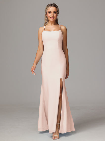 Spaghetti Straps Cross Back Chiffon Bridesmaid Dress