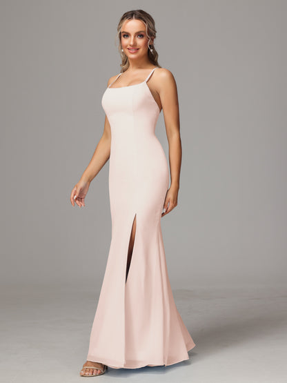 Spaghetti Straps Cross Back Chiffon Bridesmaid Dress
