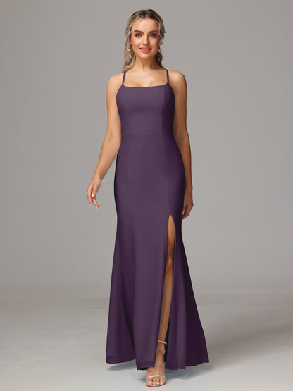 Spaghetti Straps Cross Back Chiffon Bridesmaid Dress