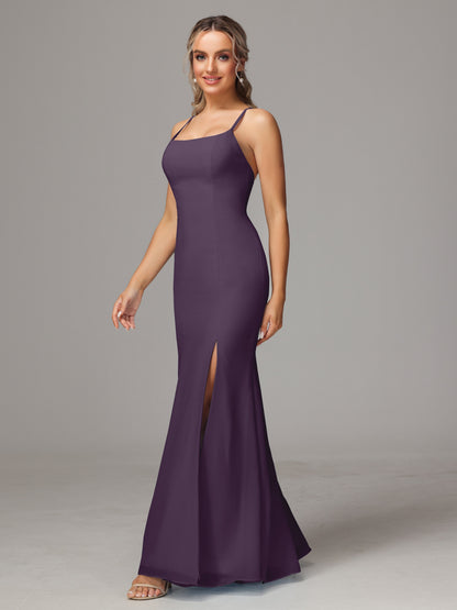 Spaghetti Straps Cross Back Chiffon Bridesmaid Dress