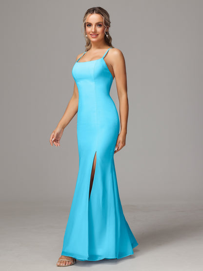 Spaghetti Straps Cross Back Chiffon Bridesmaid Dress
