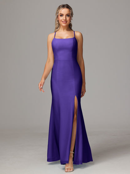 Spaghetti Straps Cross Back Chiffon Bridesmaid Dress