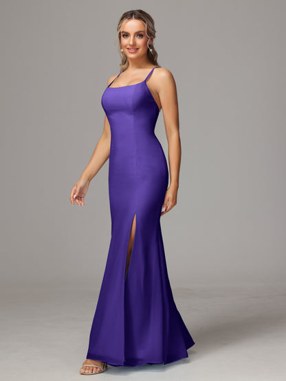 Spaghetti Straps Cross Back Chiffon Bridesmaid Dress