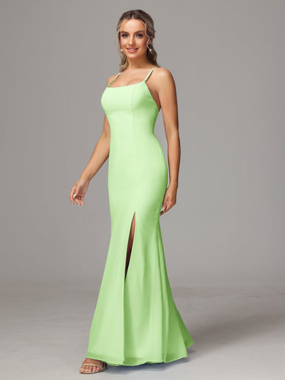 Spaghetti Straps Cross Back Chiffon Bridesmaid Dress