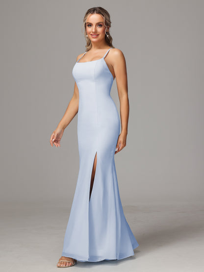Spaghetti Straps Cross Back Chiffon Bridesmaid Dress