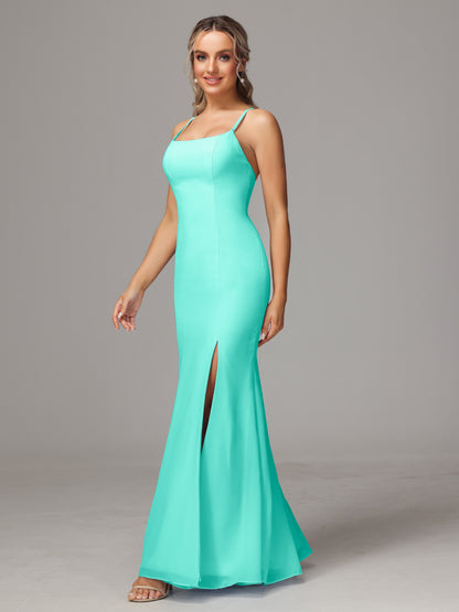 Spaghetti Straps Cross Back Chiffon Bridesmaid Dress