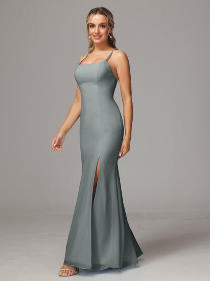 Spaghetti Straps Cross Back Chiffon Bridesmaid Dress