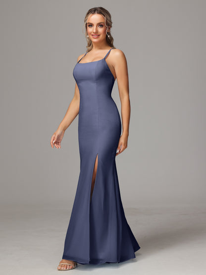 Spaghetti Straps Cross Back Chiffon Bridesmaid Dress