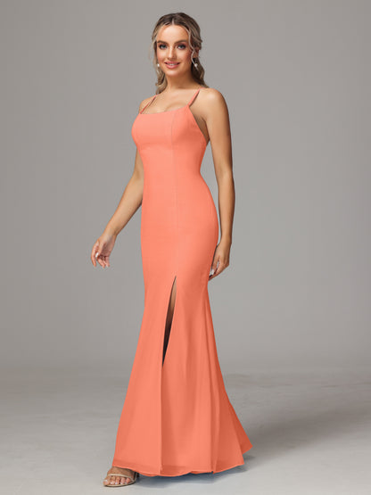Spaghetti Straps Cross Back Chiffon Bridesmaid Dress