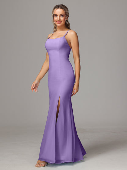 Spaghetti Straps Cross Back Chiffon Bridesmaid Dress