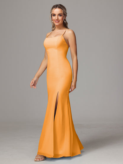 Spaghetti Straps Cross Back Chiffon Bridesmaid Dress