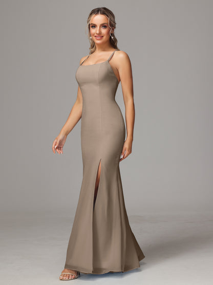 Spaghetti Straps Cross Back Chiffon Bridesmaid Dress