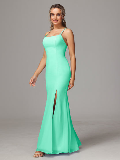 Spaghetti Straps Cross Back Chiffon Bridesmaid Dress