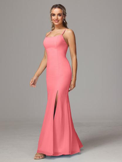 Spaghetti Straps Cross Back Chiffon Bridesmaid Dress