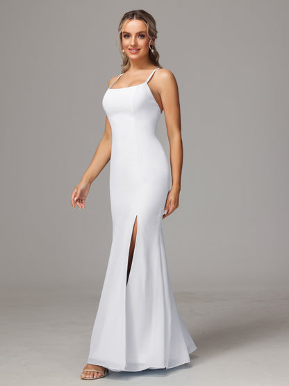 Spaghetti Straps Cross Back Chiffon Bridesmaid Dress