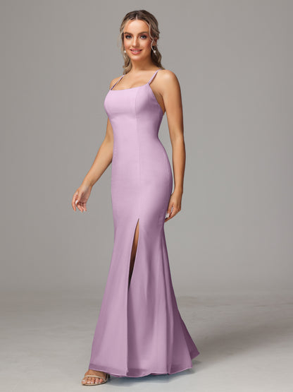 Spaghetti Straps Cross Back Chiffon Bridesmaid Dress