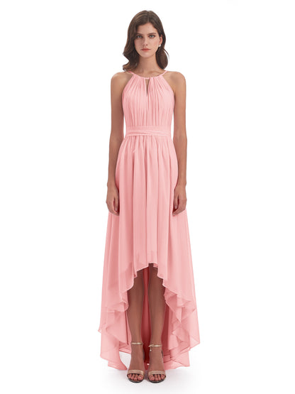 Oaklee Asymmetrical High Low Halter Chiffon Bridesmaid Dresses