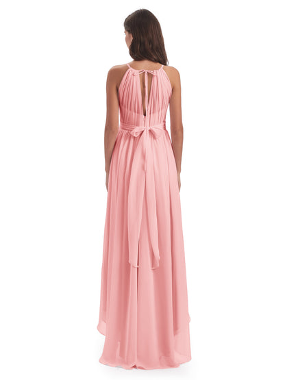 Oaklee Asymmetrical High Low Halter Chiffon Bridesmaid Dresses