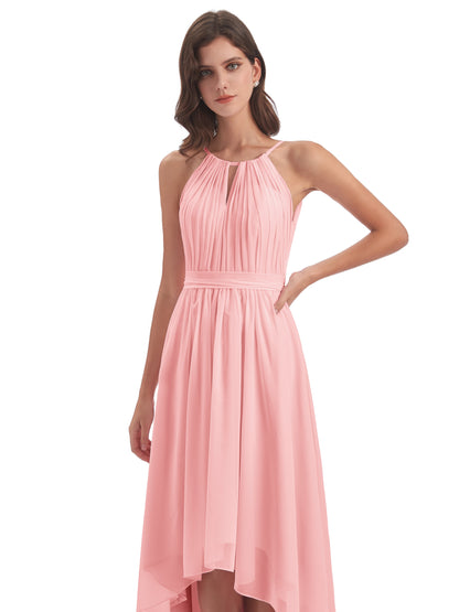 Oaklee Asymmetrical High Low Halter Chiffon Bridesmaid Dresses
