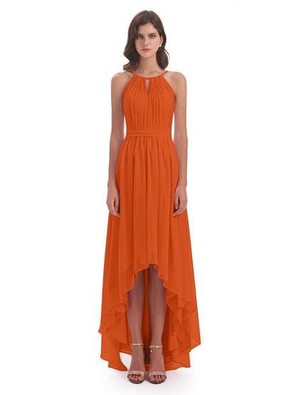 Oaklee Asymmetrical High Low Halter Chiffon Bridesmaid Dresses