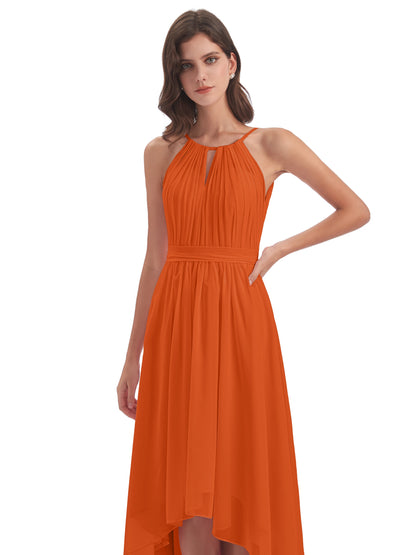 Oaklee Asymmetrical High Low Halter Chiffon Bridesmaid Dresses