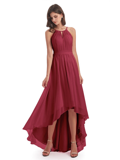 Oaklee Asymmetrical High Low Halter Chiffon Bridesmaid Dresses