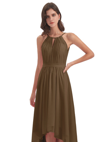 Oaklee Asymmetrical High Low Halter Chiffon Bridesmaid Dresses