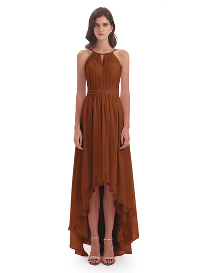Oaklee Asymmetrical High Low Halter Chiffon Bridesmaid Dresses