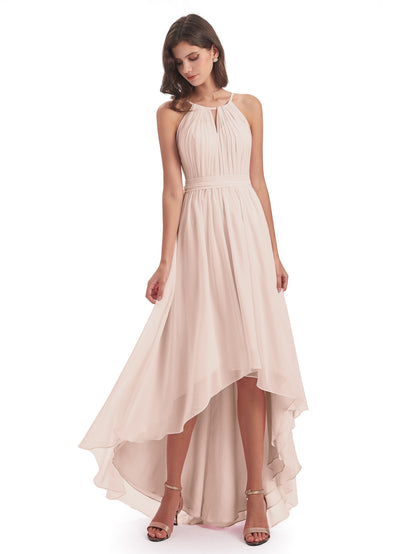 Oaklee Asymmetrical High Low Halter Chiffon Bridesmaid Dresses