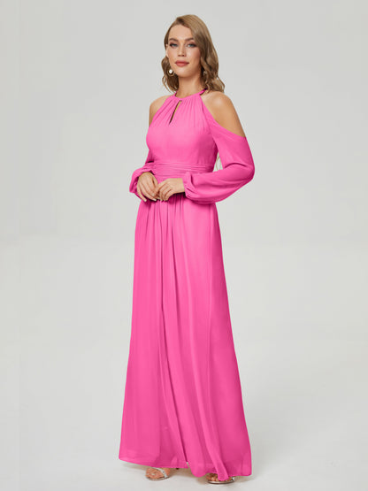 Phoebe Long Sleeves Column Chiffon Bridesmaid Dress