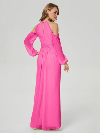 Phoebe Long Sleeves Column Chiffon Bridesmaid Dress