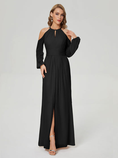 Phoebe Long Sleeves Column Chiffon Bridesmaid Dress